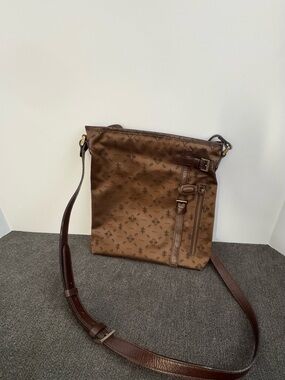 Fion Brown Monogram Medium Crossbody Bag Zip Top Adjustable Strap